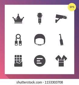 Modern, simple vector icon set on gradient background with menu, sweet, karaoke, luxury, sign, dessert, crown, training, app, entertainment, work, brush, sound, microphone, king, bar, security icons