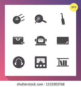 Modern, simple vector icon set on gradient background with radio, dental, wireless, pin, blue, blackboard, tooth, chalk, food, sale, space, pot, helmet, hygiene, game, ball, bag, science, water icons