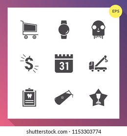 Modern, simple vector icon set on gradient background with space, dentistry, smart, cart, patient, shop, ufo, accident, clinic, truck, place, gadget, alien, usd, winner, retail, award, fiction icons