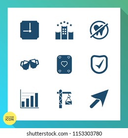 Modern, simple vector icon set on gradient background with glass, room, hammer, travel, sign, saw, check, healthy, game, bed, bar, cold, alcohol, service, foam, pub, dentistry, data, diagram icons