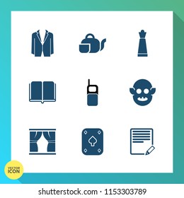 Modern, simple vector icon set on gradient background with edit, teapot, tea, office, beverage, text, traditional, write, telephone, old, chess, business, chinese, pot, fiction, education, poker icons