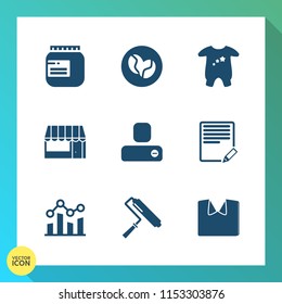 Modern, simple vector icon set on gradient background with supermarket, person, sign, coffee, paint, contact, boy, cute, social, business, food, trend, container, jar, caffeine, roll, white, jam icons
