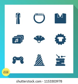 Modern, simple vector icon set on gradient background with watch, device, road, background, street, new, touch, fashion, japanese, clothes, drum, female, male, traditional, shirt, textile, style icons