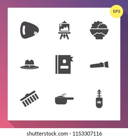 Modern, simple vector icon set on gradient background with drawing, light, musical, phone, sheriff, texas, book, brush, meal, stroke, lamp, white, paintbrush, black, makeup, mascara, artist, art icons