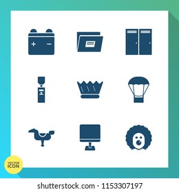 Modern, simple vector icon set on gradient background with royal, home, child, computer, document, sign, web, business, liquid, entrance, kid, play, scary, mineral, happy, balloon, air, hot, pc icons
