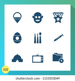 Modern, simple vector icon set on gradient background with easter, medal, adventure, monster, map, prize, science, decoration, tent, spoon, knife, data, person, extraterrestrial, outdoor, alien icons