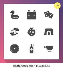 Modern, simple vector icon set on gradient background with chance, sky, paint, fireplace, home, nature, spray, baby, dvd, energy, flight, success, christmas, full, charge, fish, food, child, kid icons