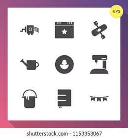 Modern, simple vector icon set on gradient background with notebook, interior, fashion, white, page, machine, grate, paper, event, cuisine, house, award, star, business, decoration, plant, food icons