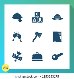 Modern, simple vector icon set on gradient background with red, business, woman, beverage, winery, waiter, girl, cap, dinner, sign, paper, child, waitress, childhood, restaurant, work, toy, tool icons