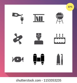 Modern, simple vector icon set on gradient background with bbq, technology, red, beverage, wine, bottle, learning, wineglass, pie, meat, grill, food, restaurant, toothbrush, dental, dessert icons