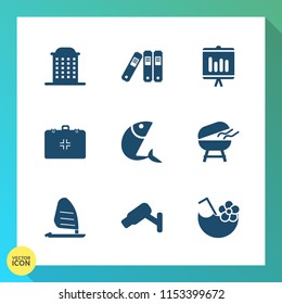 Modern, simple vector icon set on gradient background with sea, archive, seafood, fish, annual, emergency, urban, white, chart, cooking, graphic, architecture, ocean, office, health, cocktail icons