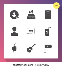 Modern, simple vector icon set on gradient background with location, box, sweet, money, finance, delete, web, white, charger, fresh, chocolate, dessert, user, profile, shipping, account, fruit icons