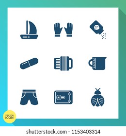 Modern, simple vector icon set on gradient background with glass, butterfly, equipment, bank, white, music, sailboat, finance, fashion, transparent, talcum, medical, work, vacation, skin, bug icons