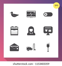 Modern, simple vector icon set on gradient background with lady, alcohol, equipment, deactivate, heartbeat, bucket, face, heart, life, ice, pulse, domestic, flight, off, switch, bird, sale, sky icons