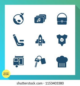 Modern, simple vector icon set on gradient background with world, trailer, tourism, cricket, automobile, file, baby, music, internet, chief, competitive, craft, earth, championship, vehicle, web icons