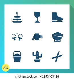 Modern, simple vector icon set on gradient background with footwear, chef, game, green, equipment, gardening, dinner, nature, alcohol, bucket, activity, tennis, bar, restaurant, wine, glass, cut icons