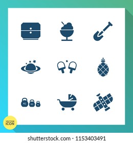 Modern, simple vector icon set on gradient background with ice, blue, sign, business, cabinet, fruit, stroller, pram, dessert, kilogram, weight, construction, sport, global, nature, game, planet icons