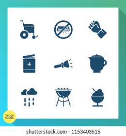 Modern, simple vector icon set on gradient background with accessibility, hot, no, medical, drink, background, grill, people, conditioner, lamp, communication, disability, concept, shine, rainy icons