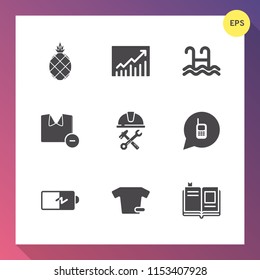 Modern, simple vector icon set on gradient background with healthy, battery, success, foreman, call, electricity, trend, food, clothing, ringing, water, telephone, fashion, library, builder, up icons