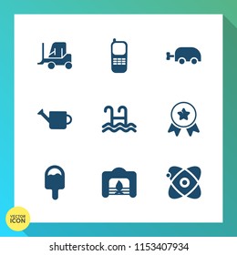 Modern, simple vector icon set on gradient background with vehicle, food, carriage, first, service, phone, cargo, transport, car, technology, universe, transportation, water, digital, office icons