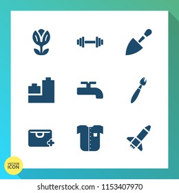 Modern, simple vector icon set on gradient background with sign, duck, bag, teddy, white, paint, brush, sale, fashion, crane, clothing, bear, shirt, nature, shovel, rocket, pink, drill, tool icons