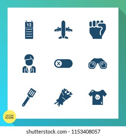 Modern, simple vector icon set on gradient background with agenda, deactivate, finger, human, reminder, off, robot, child, male, food, switch, man, energy, cooking, turn, people, hand, floral icons