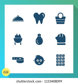 Modern, simple vector icon set on gradient background with warm, style, dentistry, health, plate, leather, fashion, cold, hygiene, restaurant, light, barbecue, sweet, scarf, childhood, object icons