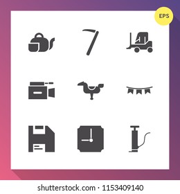 Modern, simple vector icon set on gradient background with chinese, play, tool, car, holiday, construction, microphone, flag, camera, hour, teapot, transportation, cargo, pump, child, repair icons