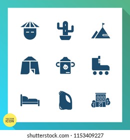 Modern, simple vector icon set on gradient background with home, cactus, garden, happy, japanese, summer, travel, succulent, business, building, chinese, bed, outdoor, asian, nature, tent, fun icons