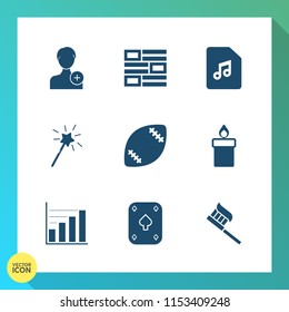 Modern, simple vector icon set on gradient background with graphic, magic, star, ball, media, news, communication, web, user, decoration, diagram, stadium, poker, business, wand, global, human icons