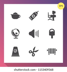 Modern, simple vector icon set on gradient background with beverage, breakfast, global, cut, world, toothbrush, street, volume, cup, boiler, background, sign, hygiene, heater, office, paste, map icons