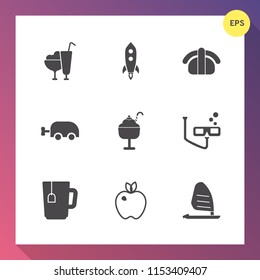 Modern, simple vector icon set on gradient background with roll, child, underwater, kid, technology, cone, sushi, dessert, japanese, fish, rice, pram, strawberry, sea, food, japan, seafood, sign icons