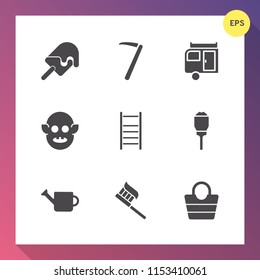 Modern, simple vector icon set on gradient background with caravan, monster, travel, street, vacation, object, alien, fashion, city, ladder, style, spanner, fiction, light, clean, strawberry icons