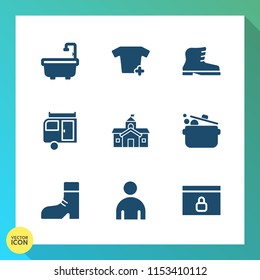 Modern, simple vector icon set on gradient background with boot, adventure, clothing, government, leather, food, city, man, male, cook, internet, journey, house, summer, shirt, transport, toilet icons