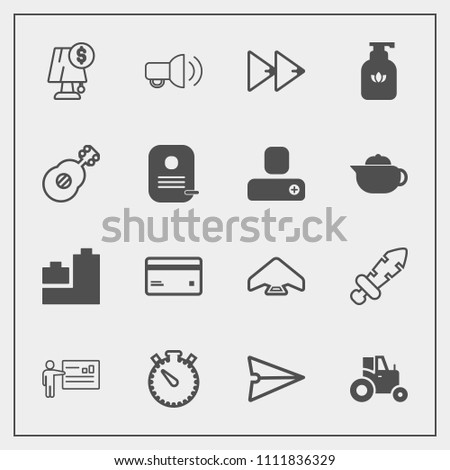 Modern, simple vector icon set with medieval, parachute, interior, business, sky, presentation, bear, watch, extreme, web, meeting, field, megaphone, farm, rewind, knight, light, lamp, card, toy icons