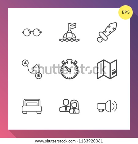 Modern, simple vector icon set on gradient background with map, view, people, rescue, sight, medieval, timer, double, optical, business, bed, point, bedroom, knight, water, furniture, sword, sea icons