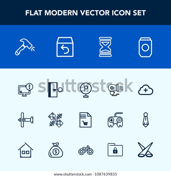 Modern, simple vector icon set with sand, clock,\
monitor, door, global, female, container, shopping, market,\
internet, supermarket, equipment, white, warning, communication,\
technology, car, fan\
icons