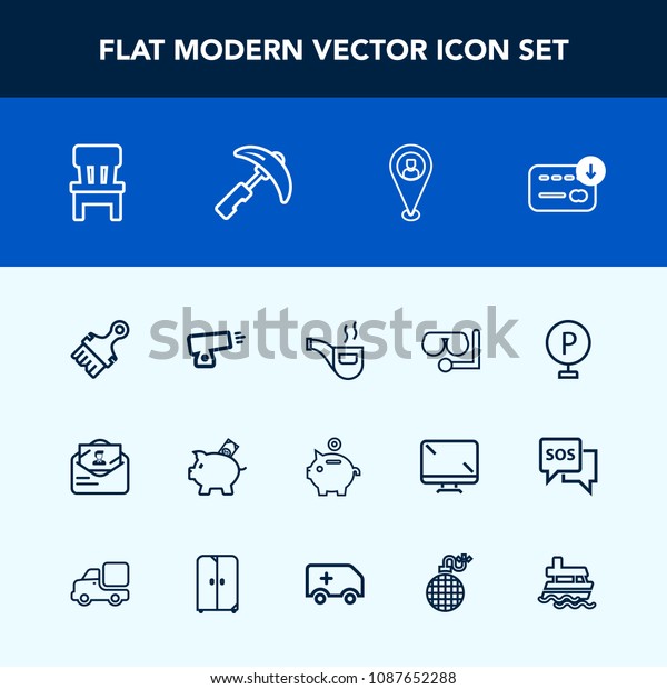 Modern, simple vector icon set with envelope, map,\
vintage, sack, construction, home, urban, picking, comfortable,\
road, vehicle, vessel, lot, post, crane, car, military, war, chair,\
business,  icons