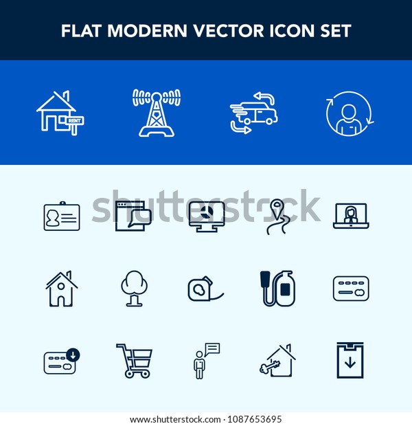 Modern, simple vector icon set with name, nature,\
estate, profile, web, communication, business, route, identity,\
internet, document, fast, video, radio, infographic, technology,\
map, building icons