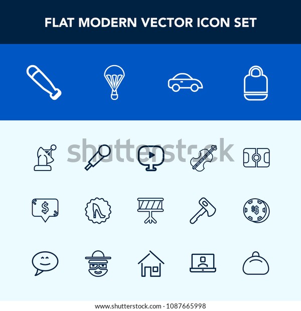 Modern, simple vector icon set with stadium,\
equipment, music, media, space, price, circle, cello, drum,\
technology, elegance, karaoke, object, pitch, mic, violoncello,\
soccer, baseball, fashion\
icons