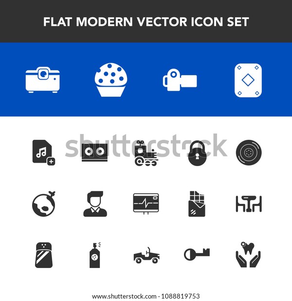 Modern, simple vector icon set with camera, game,
male, poker, travel, flight, dentist, security, cake, food, health,
dental, airplane, world, technology, pulse, heart, automobile,
play, sweet icons