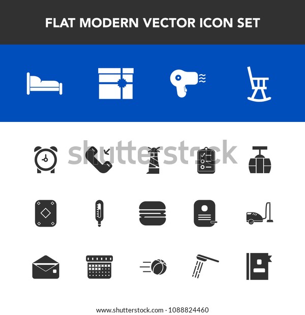 Modern, simple vector icon set with telephone,\
cable, alarm, list, poker, game, bedroom, mark, play, dryer,\
sandwich, call, train, beacon, checklist, sky, time, box, watch,\
hairdryer, book, hour\
icons