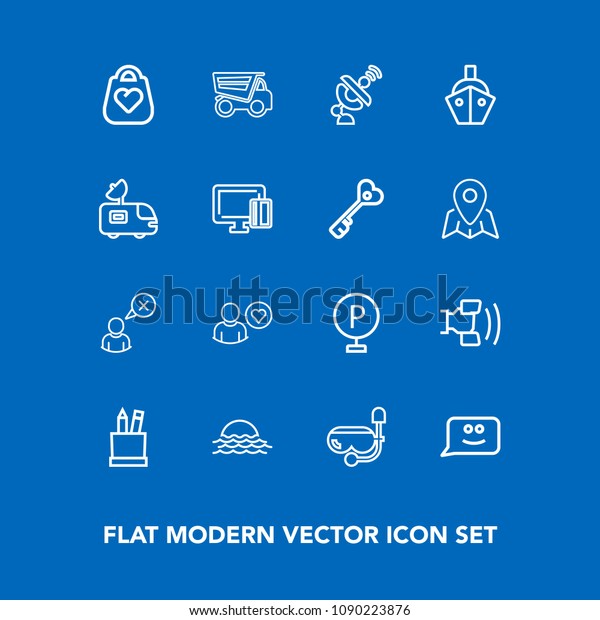 Modern, simple vector icon set on blue background\
with car, equipment, morning, communication, urban, cancel,\
vehicle, profile, bag, pencil, sun, cell, stationery, business,\
snorkel, summer, box\
icons