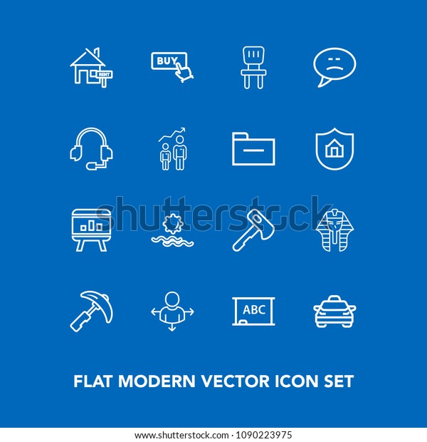 Modern, simple vector icon set on blue background\
with hammer, buy, road, crane, picking, egypt, taxi, house,\
equipment, chair, tool, board, morning, vehicle, screwdriver,\
black, business, sign\
icons