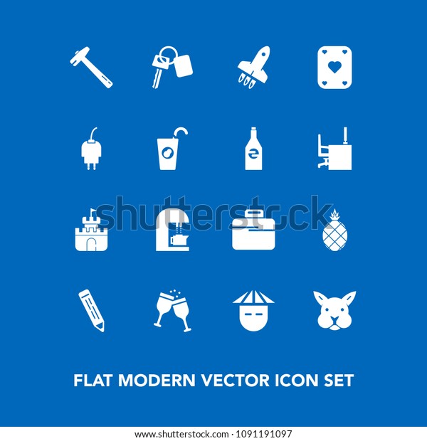 Modern, simple vector icon set on blue background\
with hammer, wrench, rabbit, background, bunny, spanner, key,\
plastic, pencil, fruit, asian, poker, car, sand, pineapple,\
business, pen, chinese\
icons