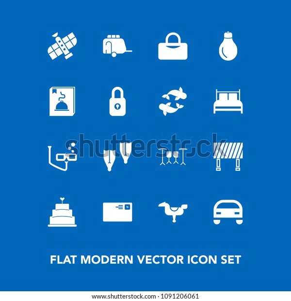 Modern, simple vector icon set on blue background\
with planet, mail, food, road, power, menu, underwater, vehicle,\
transport, dessert, play, kid, sweet, bag, space, happy, idea,\
child, bulb, car icons