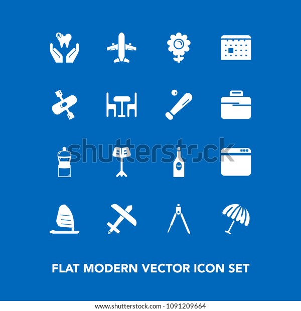 Modern, simple vector icon set on blue background\
with sport, internet, parasol, tool, flower, dental, rain, broom,\
engineering, glass, dentist, airplane, spring, plane, nature,\
healthy, floral icons