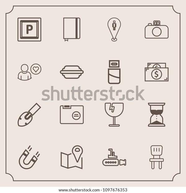 Modern, simple vector icon set with clock,\
construction, paper, page, sea, pole, book, sand, room, interior,\
equipment, comfortable, ocean, hourglass, blank, crash, magnetic,\
shattered, time icons