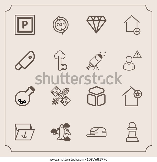 Modern, simple vector icon set with favorite,\
strategy, waste, vehicle, laboratory, technology, diamond, home,\
equipment, satellite, transport, square, apartment, plane, cap,\
flight, game, box\
icons