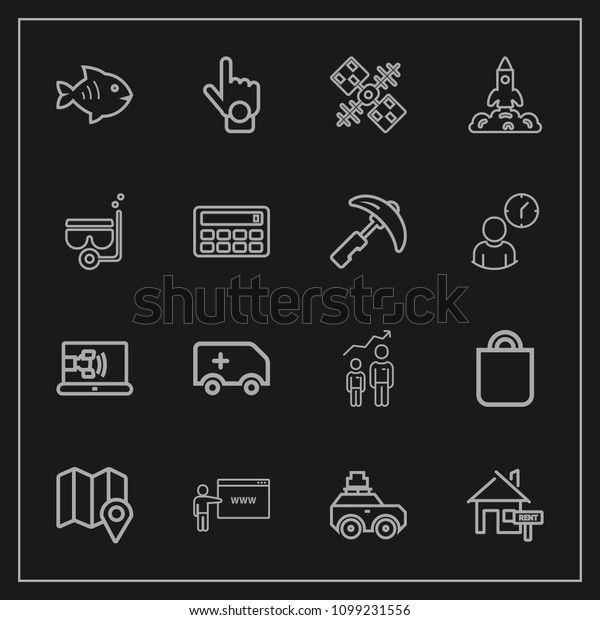 Modern, simple vector icon set on dark background\
with estate, luggage, pin, internet, medical, gesture, property,\
global, communication, rent, index, success, celebration, space,\
location, home icons